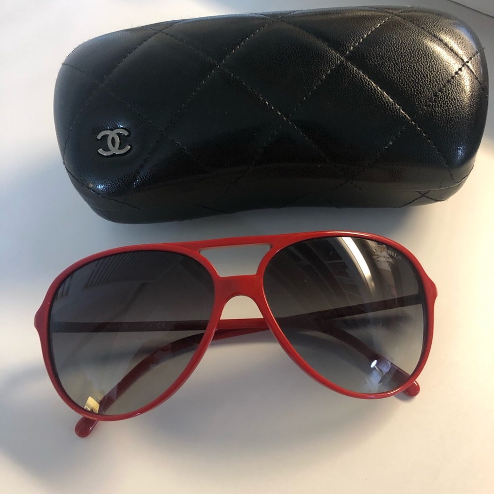 Chanel Red Aviator Sunglasses